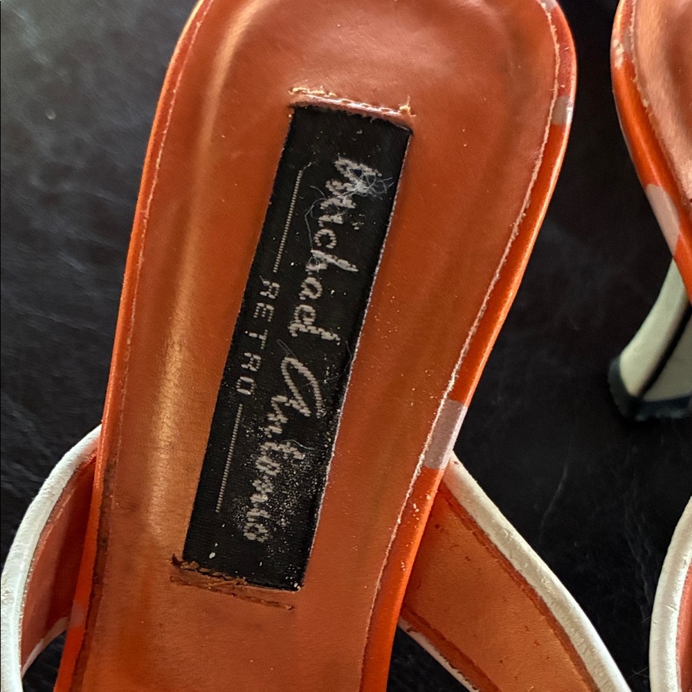 Michael Antonio Orange and White Polka Dot Sandals - Picture 2 of 4